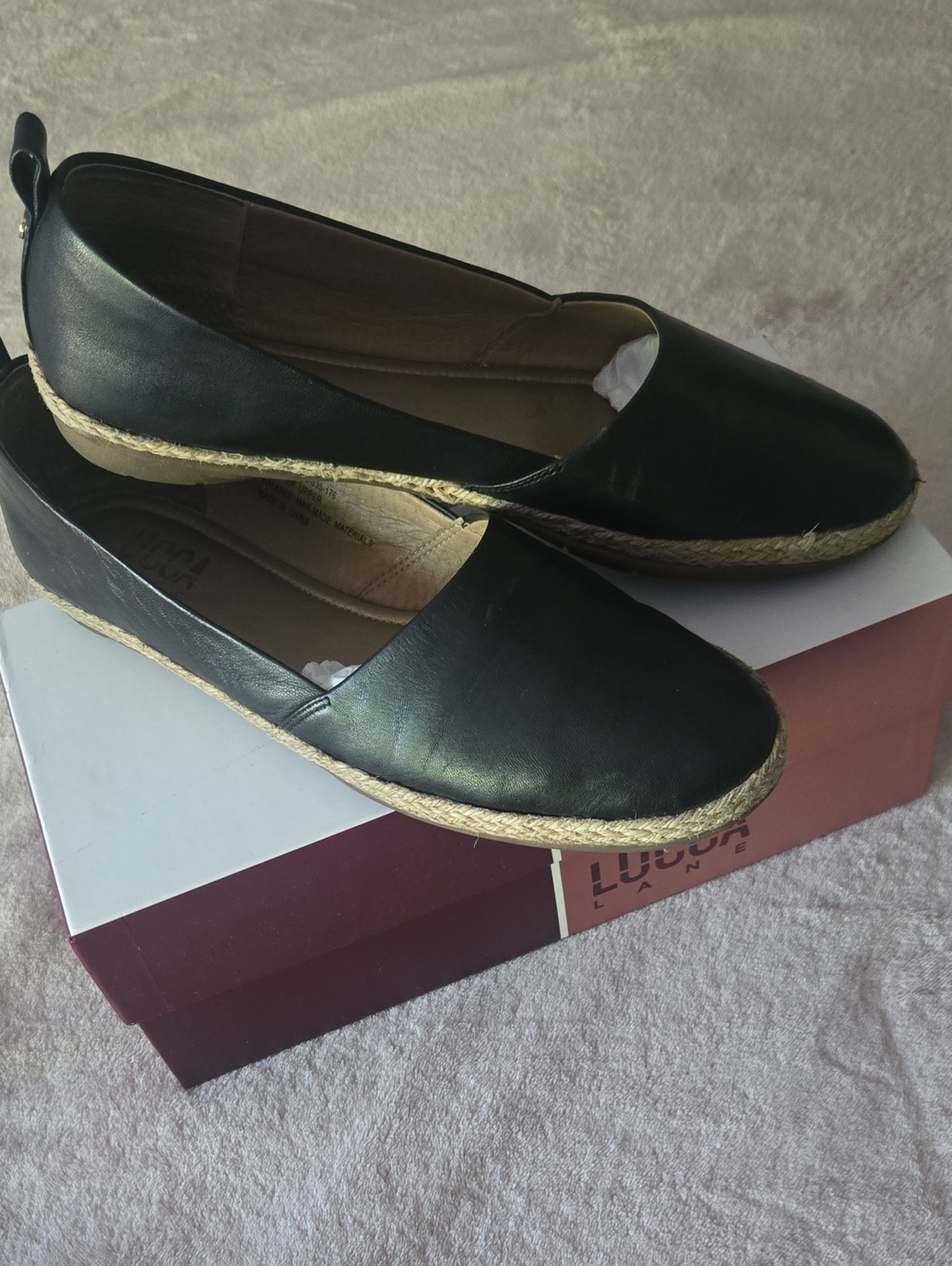 LUCCA Black Espadrille Slip-On Flats - Designer Style